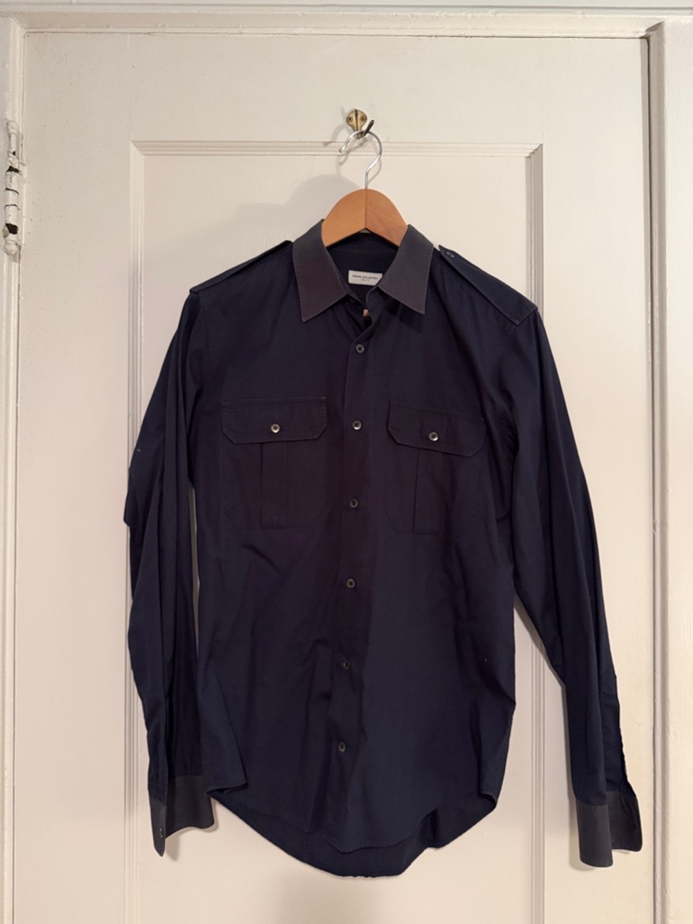Dries Van Noten Black Long-Sleeve Military Shirt